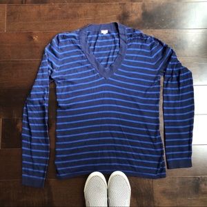 J Crew blue striped V neck sweater